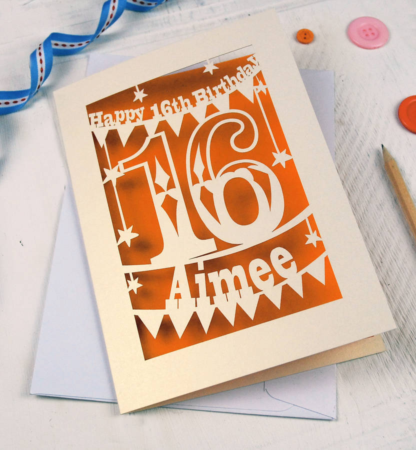 Personalised Papercut 16th Birthday Card By Pogofandango