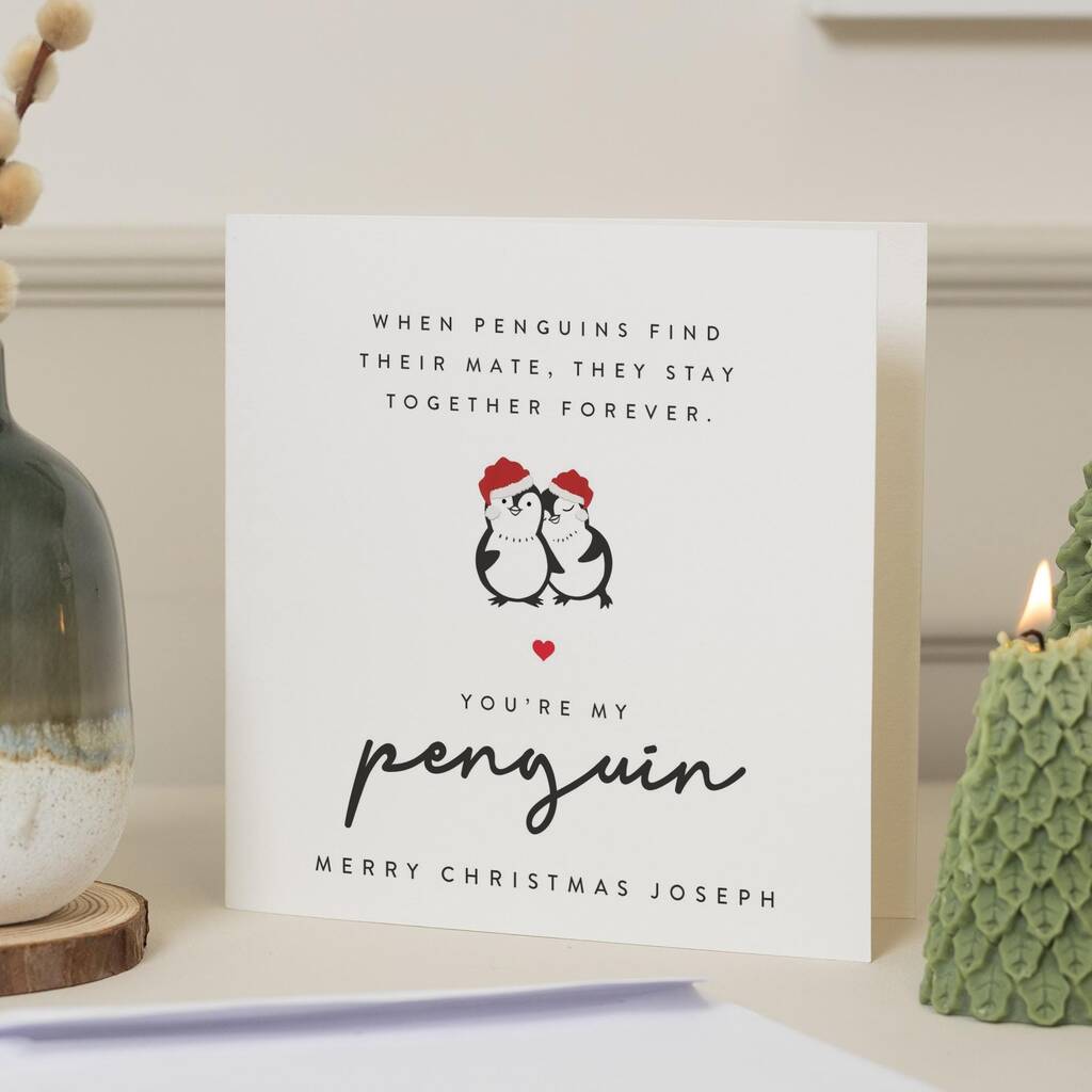 Personalised Penguin Christmas Card For Partner, 1 of 7