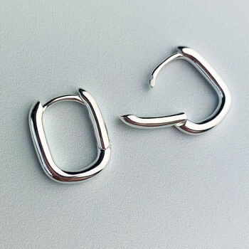 Sterling Silver Rectangle Hoop Earrings, 2 of 7