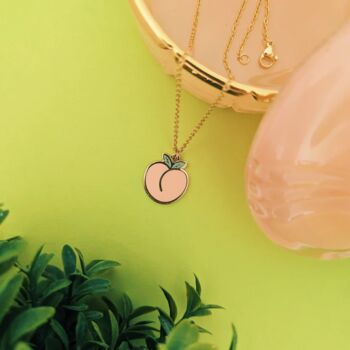 Peach Enamel Gold Plated Charm Necklace, 4 of 4