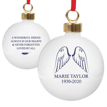 Personalised Angel Wings Memorial Christmas Bauble, 2 of 6