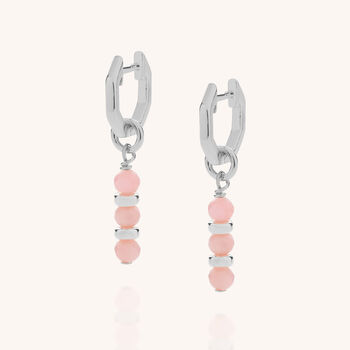 Linear Huggie Pink Opal October Birthstone Earrings, 4 of 7