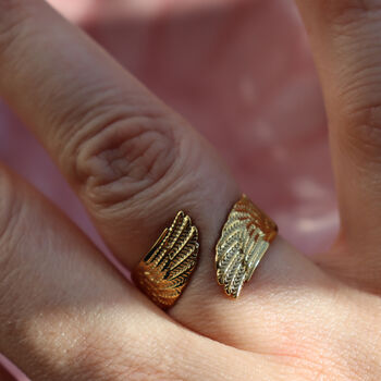 Gold Plated Angel Wings Adjustable Ring, 4 of 7