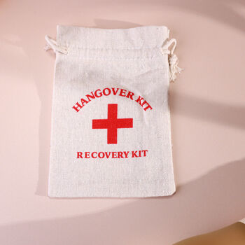 G Decor Set Of Two Hangover Kit Bags Linen Party Recovery Pouches With Red Cross Design, 4 of 7
