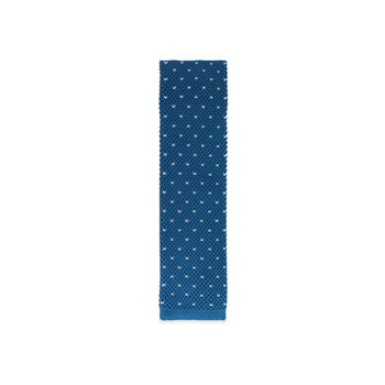 Men's Square End Knitted Tie With Dots Dark | Teal, 3 of 5