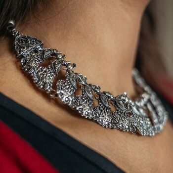 Statement Oxidized Peacock Chain Choker Necklace, 7 of 7