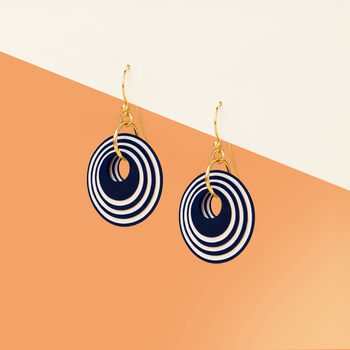 Dark Navy And Pearlescent White Geometric Circular Earrings • Gold Plated Sterling Silver Hooks, 5 of 9