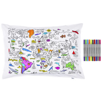 World Map Pillowcase Kit + 10 Pens, Colour In And Learn, 6 of 8