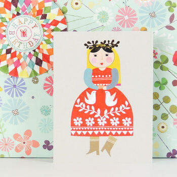 Folk Lady Mini Greetings Card, 3 of 5