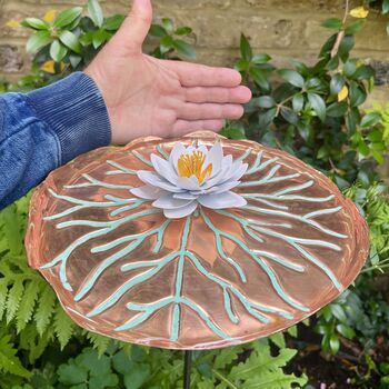 Copper Lily Pad Sculpture With White Flower, 5 of 6