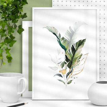 Tropical Leaf Print Set Of Four Illustration Green Gold, 5 of 9