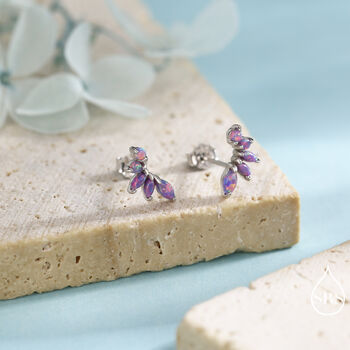 Purple Opal Marquise Cluster Stud Earrings In Sterling Silver, 4 of 12