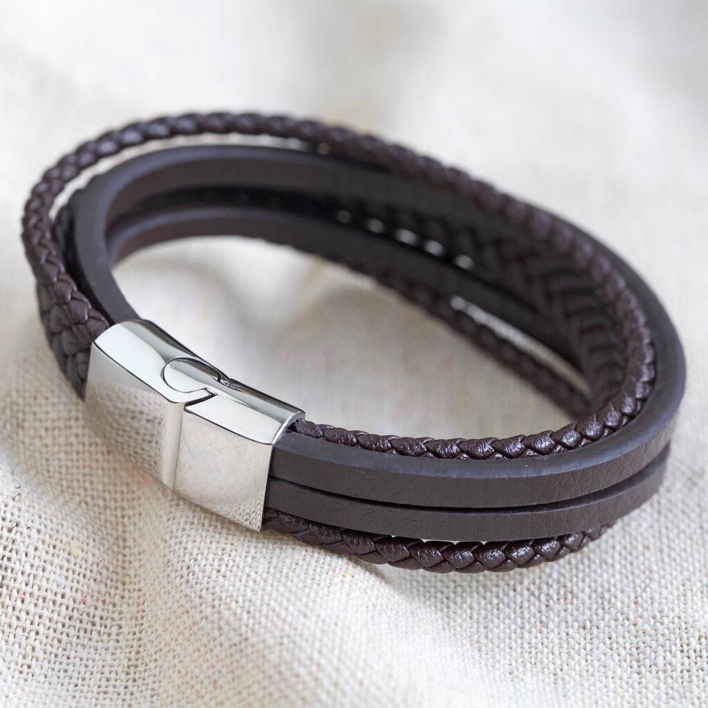Men's Layered Vegan Leather Straps Bracelet By Lisa Angel