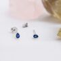 Extra Tiny Sapphire Blue Droplet Stud Earrings, thumbnail 2 of 10