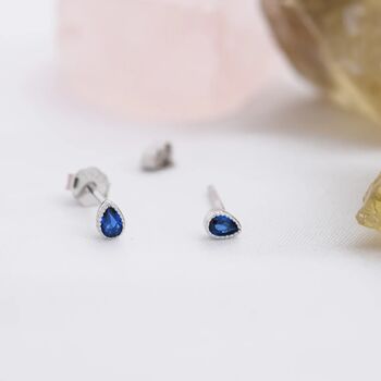 Extra Tiny Sapphire Blue Droplet Stud Earrings, 2 of 10
