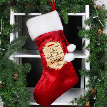 Personalised Special Delivery Luxury Red Stocking, 3 of 3