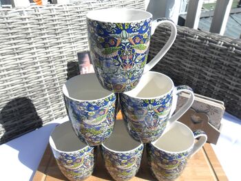 Set Of Six Aspen Mugs In Blue Strawberry Thief Design, 4 of 12