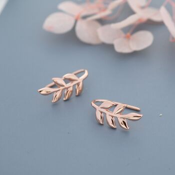 Sterling Silver Olive Leaf Mini Crawler Earrings, 4 of 12