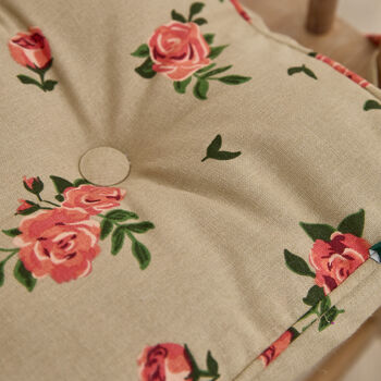 Set Of Two Country Rose Seat Cushions With Ties, 3 of 5