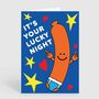 Funny Lucky Sausage Valentines Anniversary Love Card, thumbnail 2 of 2