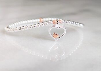 Sterling Silver Heart Charm Stretch Beaded Bracelet, 2 of 10
