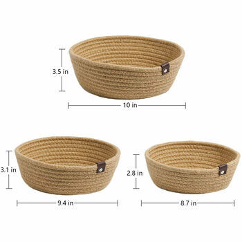 Set Of Three Woven Cotton Jute Storage Baskets, 4 of 6