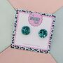 Circle Glitter Resin Stud Earrings Pink, Rainbow, Teal, Pink And Black, Neon Green, thumbnail 4 of 12