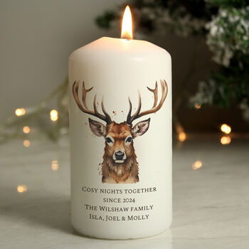 Personalised Watercolour Stag Pillar Candle, 3 of 3