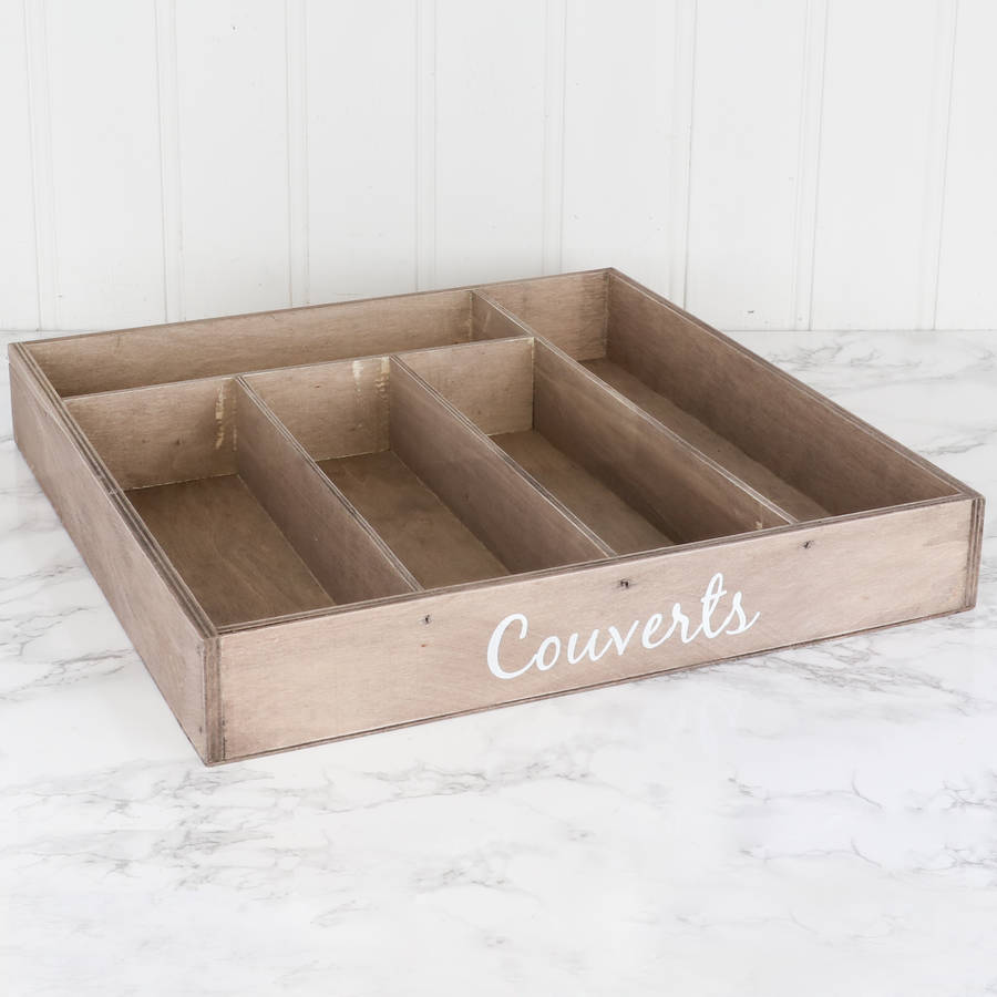 Large Five Compartment Wooden Cutlery Tray By Dibor