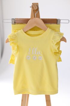 Personalised Embroidered Daisy Lace Trim T Shirt And Short Set, 12 of 12