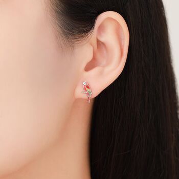 Mismatched Macaw Parrot Bird Stud Earrings In Sterling Silver, 7 of 12