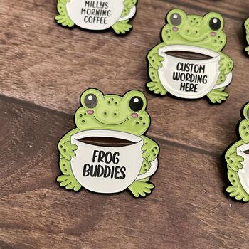 Cute Frog With Coffee Cup Enamel Pin – Custom Engraved Mug, 5 of 5