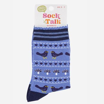 Blackbirds Fair Isle Women's Bamboo Socks Blue, 4 of 4