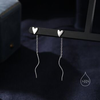 Tiny Heart Threader Earrings With Spiral Chains, 3 of 9