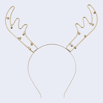 Gold Metal Reindeer Antler Headband With Bells, 2 of 2
