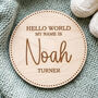 Personalised Welcome To The World Wooden Baby Announcement Photo Disc, thumbnail 4 of 5