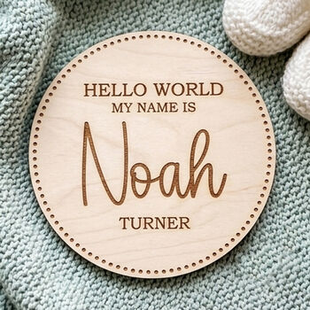 Personalised Welcome To The World Wooden Baby Announcement Photo Disc, 4 of 5