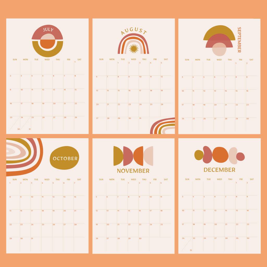 2023 Sunday Boho Shapes Calendar By Once Upon a Tuesday