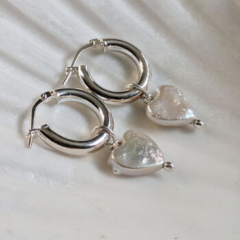 Heart Shaped Freshwater Pearls On Sterling Silver Hoops, 5 of 8