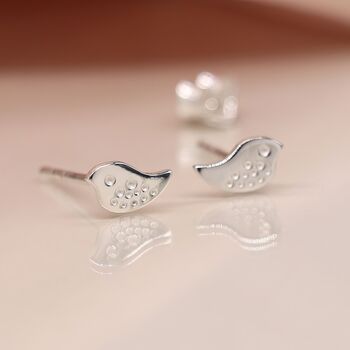 Tiny Sterling Silver Wren Bird Stud Earrings, 3 of 10
