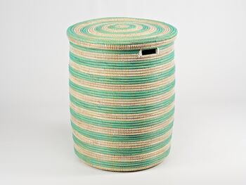 Blue Striped Handwoven Round Laundry Basket, 2 of 6