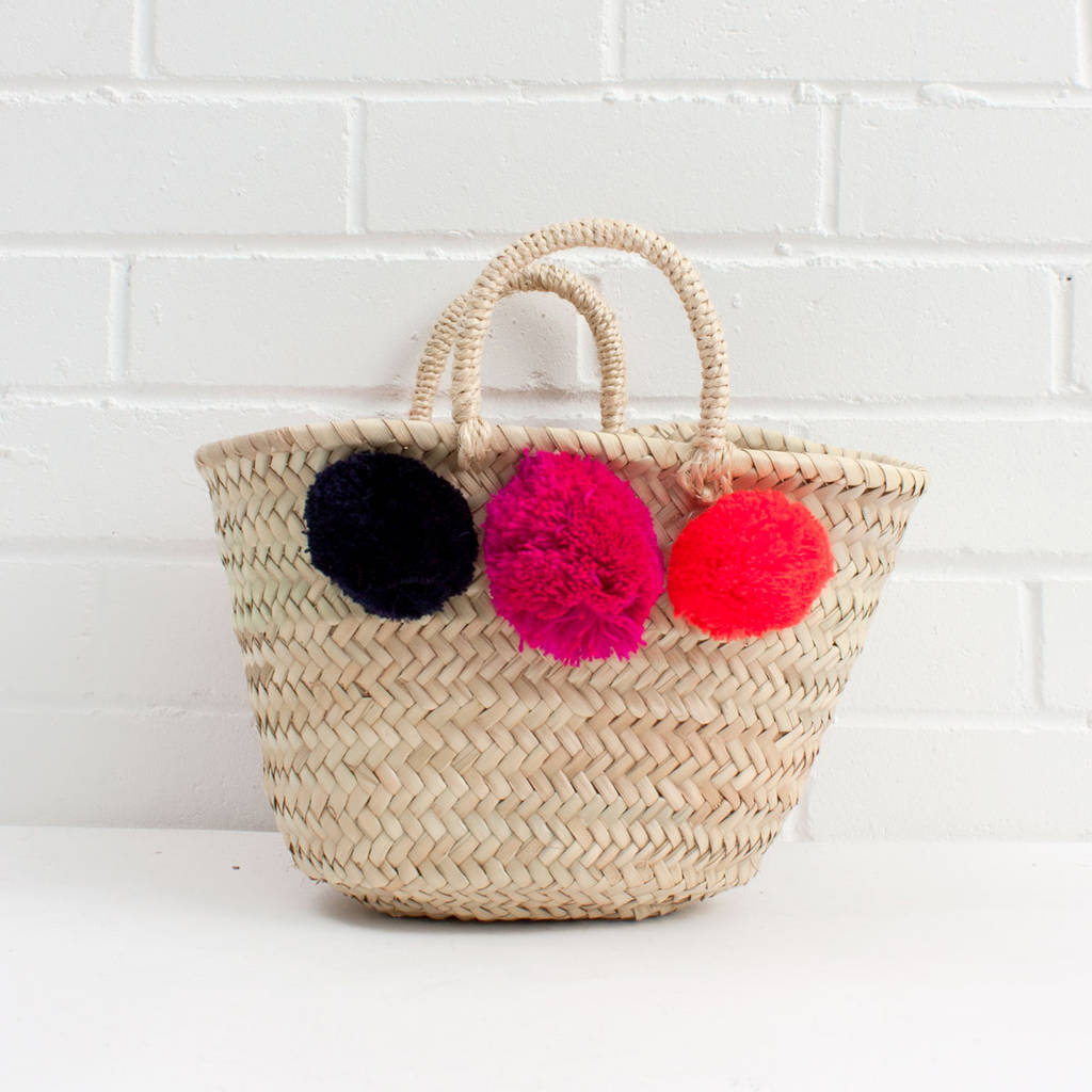 Mini Mixed Pom Pom Market Basket Price Drop By Bohemia