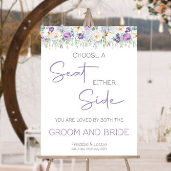 Wedding Choose A Seat Sign Purple And White Florals, 3 of 6