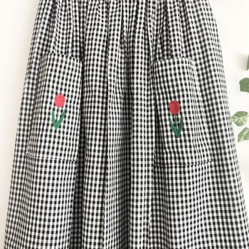 Tulip Embroidered Gingham Cotton Midi Skirt, 6 of 7