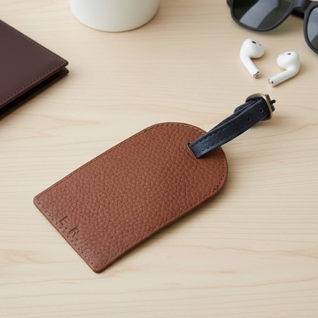Personalised Pebble Grain Leather Luggage Tag, 1 of 8