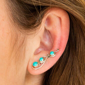 Free Spirit Turquoise Silver Ear Climber Earrings, 1 of 7