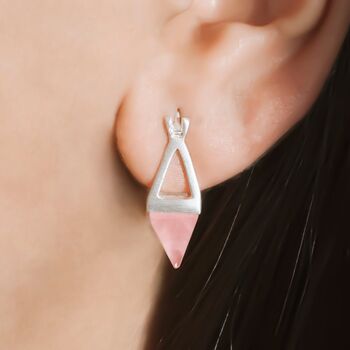 Rose Quartz Pyramid Gold Plated Sterling Silver Earrings, 6 of 7