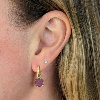 Circle Amethyst February Birthstone Earrings, Gold, 2 of 7