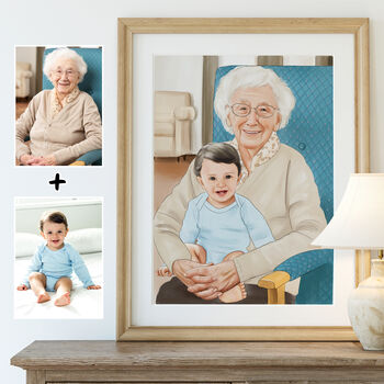Personalised Grandmother Portrait, Hand Drawn From Photo, Custom Watercolour Artwork, Birthday Or Christmas Gift For Grandma Or Nana, 2 of 10