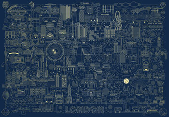 London Landmarks Illustrated Map Screen Print | Gold, 3 of 4